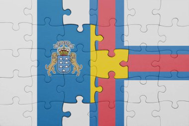 Faroe adalarının renkli ulusal bayrağı ve kanarya adalarının bayrağı. konsept