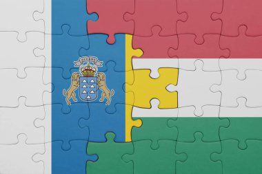 Kanarya adalarının bayrak ve bayrağının renkli ulusal bayrağıyla bulmaca. konsept