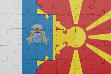 Macedonia 'nın renkli ulusal bayrağı ve kanarya adalarının bayrağıyla ilgili bulmacalar. konsept