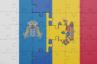 Moldova 'nın renkli ulusal bayrağı ve kanarya adalarının bayrağıyla bulmaca. konsept