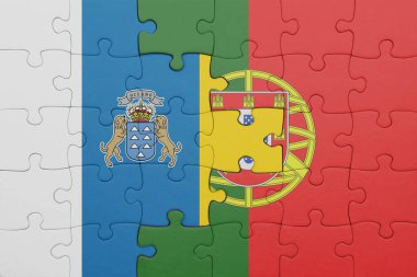 Portekiz 'in renkli ulusal bayrağı ve kanarya adalarının bayrağı. konsept