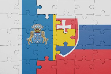 Slovakya 'nın renkli ulusal bayrağı ve kanarya adalarının bayrağı. konsept