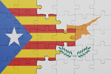 Siyaninin renkli ulusal bayrağı ve katalonya bayrağıyla bulmaca. konsept