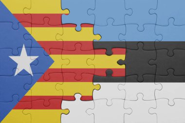 Renkli ulusal Estonya bayrağı ve katalonya bayrağı bulmacası. konsept