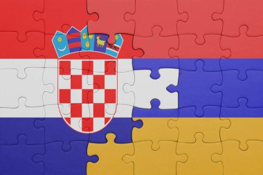 Ermenistan 'ın renkli ulusal bayrağı ve Hırvat bayrağıyla ilgili bulmacalar. konsept