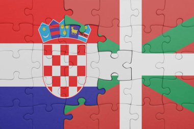 Bask ülkesinin renkli ulusal bayrağı ve Hırvat bayrağıyla ilgili bulmacalar. konsept