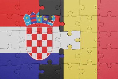 Belçika 'nın renkli ulusal bayrağı ve Hırvat bayrağıyla ilgili bulmacalar. konsept