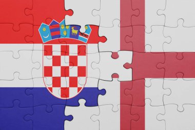 İngiltere 'nin renkli ulusal bayrağı ve Hırvat bayrağıyla ilgili bulmacalar. konsept