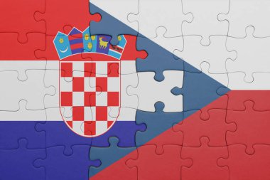 Czech Cumhuriyeti 'nin renkli ulusal bayrağı ve Hırvat bayrağıyla ilgili bulmacalar. konsept