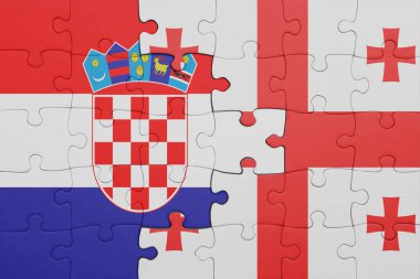 Gürcistan 'ın renkli ulusal bayrağı ve Hırvat bayrağıyla ilgili bulmacalar. konsept