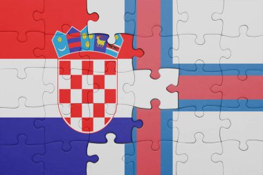 Faroe adalarının renkli ulusal bayrağı ve Hırvat bayrağıyla ilgili bulmacalar. konsept
