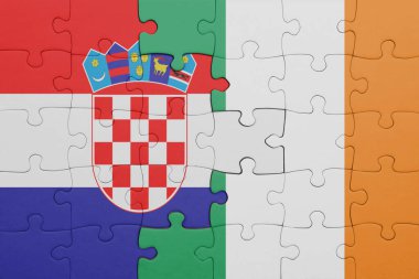 İrlanda 'nın renkli ulusal bayrağı ve Hırvat bayrağıyla ilgili bulmacalar. konsept