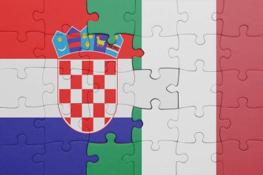 İtalya 'nın renkli ulusal bayrağı ve Hırvat bayrağıyla ilgili bulmacalar. konsept