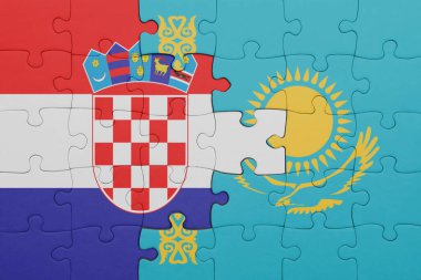 Kazakistan 'ın renkli ulusal bayrağı ve Hırvat bayrağıyla ilgili bulmacalar. konsept