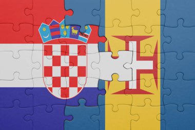 Renkli ulusal madeira bayrağı ve Hırvat bayrağı ile bulmaca. konsept