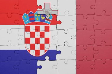 Malta 'nın renkli ulusal bayrağı ve Hırvat bayrağıyla bulmaca. konsept
