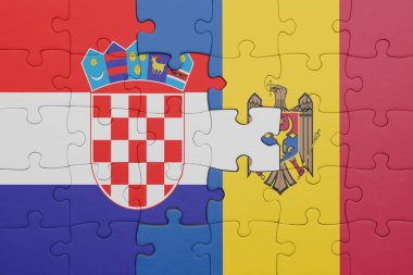 Moldova 'nın renkli ulusal bayrağı ve Hırvat bayrağıyla ilgili bulmacalar. konsept