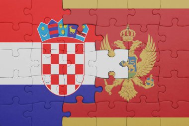 Moğol bayrağı ve Hırvat bayrağının rengarenk ulusal bayrağıyla bulmaca. konsept