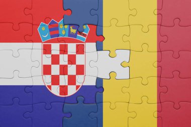 Romanya 'nın renkli ulusal bayrağı ve Hırvat bayrağıyla ilgili bulmacalar. konsept