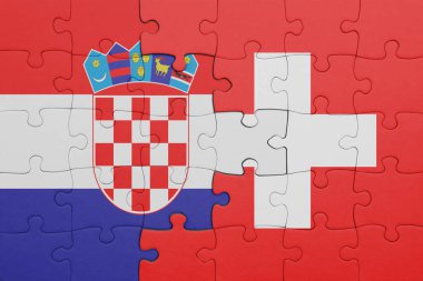 İsviçre 'nin renkli ulusal bayrağı ve Hırvat bayrağıyla ilgili bulmacalar. konsept