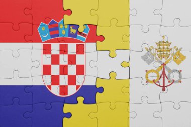 Vatikan 'ın renkli ulusal bayrağı ve Hırvat bayrağıyla ilgili bulmacalar. konsept