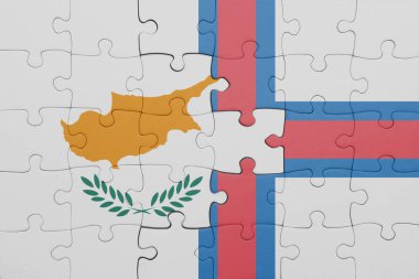 Faroe Adaları 'nın renkli ulusal bayrağı ve Siko bayrağı ile bulmaca. konsept