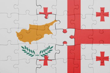 Gürcistan 'ın renkli ulusal bayrağı ve Siyu bayrağının bulmacası. konsept