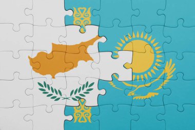 Kazakistan 'ın renkli ulusal bayrağı ve Siyu bayrağıyla ilgili bulmacalar. konsept