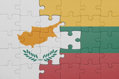 Litvanya 'nın renkli ulusal bayrağı ve Kiril bayrağıyla ilgili bulmacalar. konsept