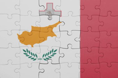 Malta 'nın renkli ulusal bayrağı ve Siyu bayrağı ile bulmaca. konsept