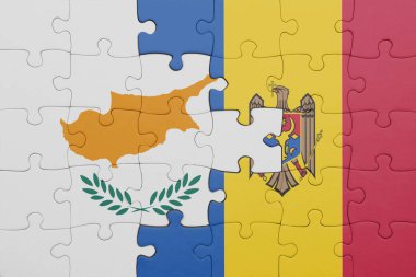 Moldova 'nın renkli ulusal bayrağı ve Kiril bayrağı ile bulmaca. konsept