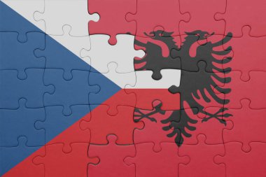 Czech Cumhuriyeti 'nin renkli ulusal bayrağı ve Arnavutluk bayrağıyla ilgili bulmacalar. konsept