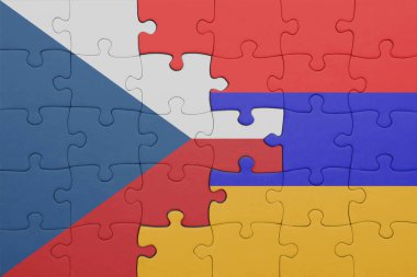 Czech Cumhuriyeti 'nin renkli ulusal bayrağı ve Ermenistan bayrağının bulmacası. konsept