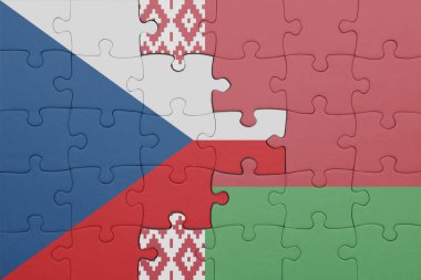 Czech Cumhuriyeti 'nin renkli ulusal bayrağı ve Beyaz Rusya bayrağı ile ilgili bulmacalar. konsept