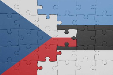 Czech Cumhuriyeti 'nin renkli ulusal bayrağı ve Estonya bayrağıyla ilgili bulmacalar. konsept