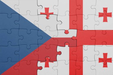 Czech Cumhuriyeti 'nin renkli ulusal bayrağı ve Gürcistan bayrağının bulmacası. konsept