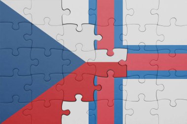 Czech Cumhuriyeti 'nin renkli ulusal bayrağı ve Faroe Adaları bayrağı ile ilgili bulmacalar. konsept