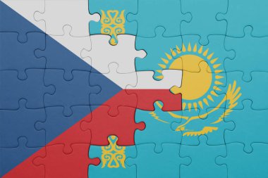 Czech Cumhuriyeti 'nin renkli ulusal bayrağı ve Kazakistan bayrağının bulmacası. konsept
