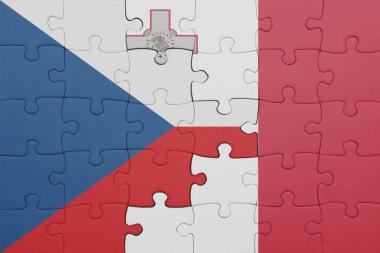 Czech Cumhuriyeti 'nin renkli ulusal bayrağı ve Malta bayrağı ile bulmaca. konsept