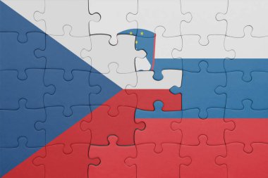Czech Cumhuriyeti 'nin renkli ulusal bayrağı ve Slovenia bayrağıyla ilgili bulmacalar. konsept