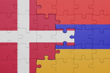 Ermenistan 'ın renkli ulusal bayrağı ve Danimarka bayrağı. konsept