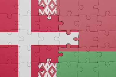 Beyaz Rusya 'nın renkli ulusal bayrağı ve Danimarka bayrağıyla ilgili bulmacalar. konsept