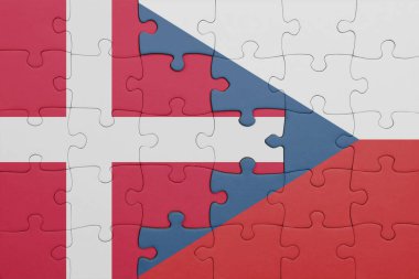 Czech Cumhuriyeti 'nin renkli ulusal bayrağı ve Danimarka bayrağının bulmacası. konsept
