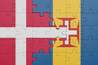 Madeira 'nın renkli ulusal bayrağı ve Danimarka bayrağı ile ilgili bulmacalar. konsept