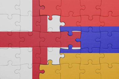 Ermenistan 'ın renkli ulusal bayrağı ve İngiltere bayrağı. konsept