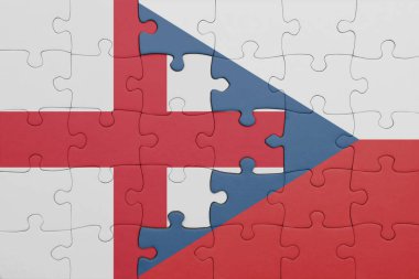 Czech Cumhuriyeti 'nin renkli ulusal bayrağı ve İngiltere bayrağının bulmacası. konsept