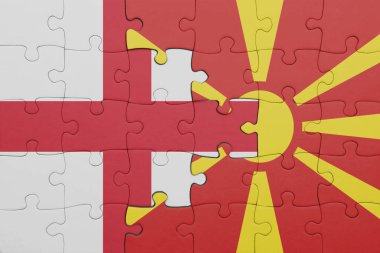 Macedonia 'nın renkli ulusal bayrağı ve İngiltere bayrağının bulmacası. konsept