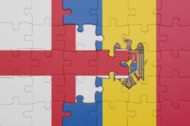 Moldova 'nın renkli ulusal bayrağı ve İngiltere bayrağının bulmacası. konsept