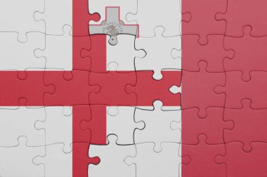 Malta 'nın renkli ulusal bayrağı ve İngiltere bayrağı bulmacası. konsept