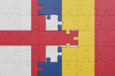 Romanya 'nın renkli ulusal bayrağı ve İngiltere bayrağıyla ilgili bulmacalar. konsept